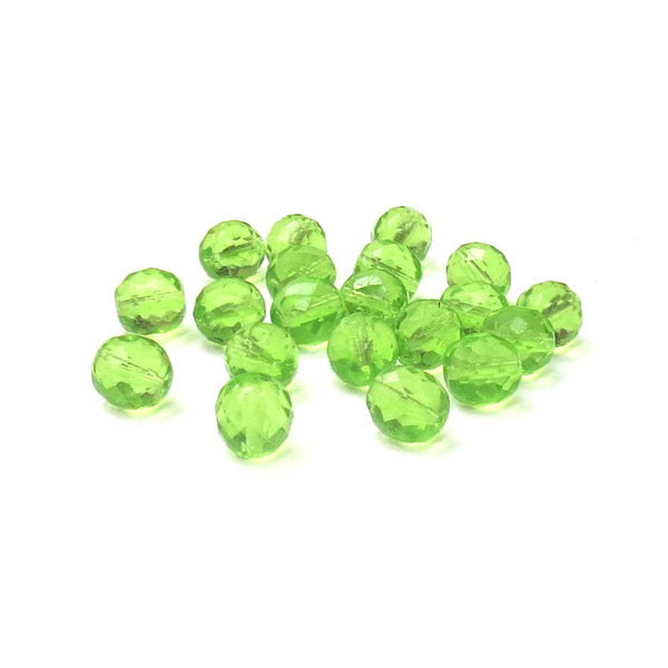Peridot, Round Faceted Fire Polished; 12mm - 20 pcs