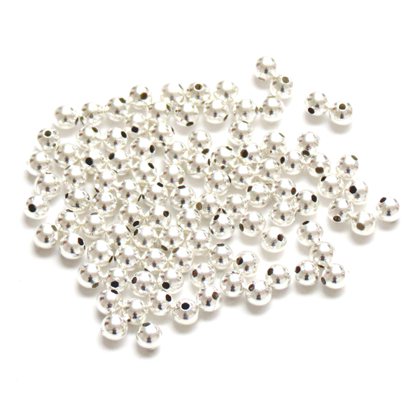 Smooth Round Bead, Silver Plated, Brass, 4mm