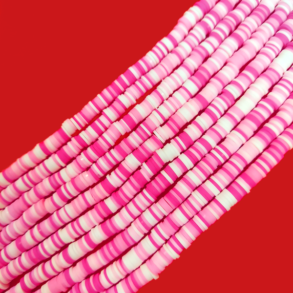 Flat Polymer Clay Beads - Pink and White