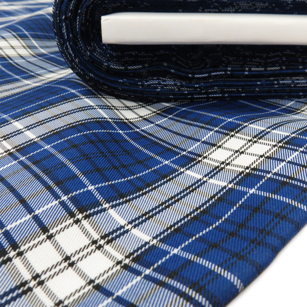 Tela de Cuadro Escolar / School Plaid Fabric- Blue Black White, 60" Wide; 1 yard
