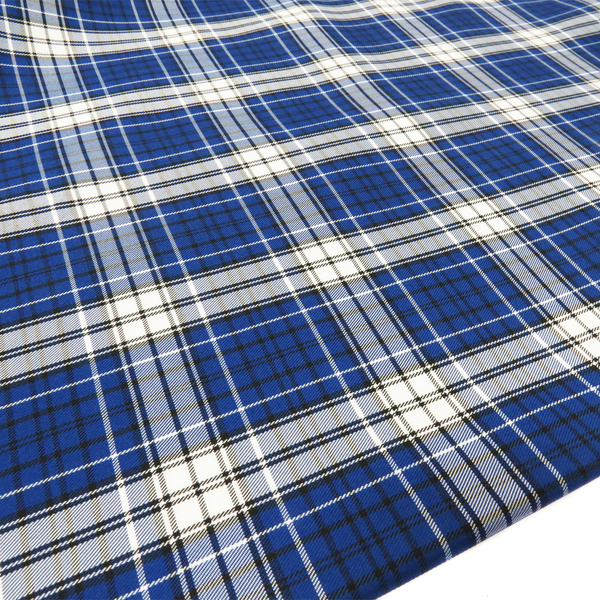 Tela de Cuadro Escolar / School Plaid Fabric- Blue Black White, 60" Wide; 1 yard