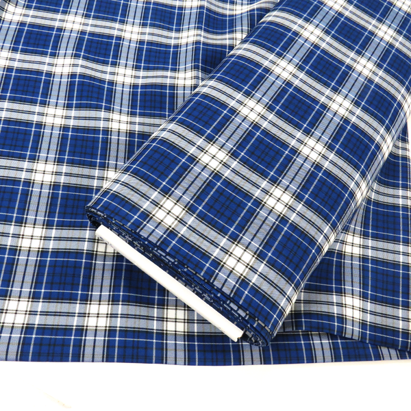 Tela de Cuadro Escolar / School Plaid Fabric- Blue Black White, 60" Wide; 1 yard