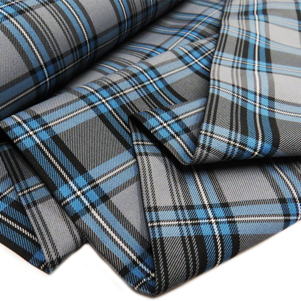 Tela de Cuadro Escolar / School Plaid Fabric Gray Blue White, 60" Wid