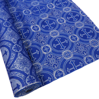 Blue, Polyester/Lurex Liturgia Fabric - 60" wide; 1 Yard