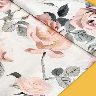 Roses - 100% Linen Print Fabric, 58" Wide