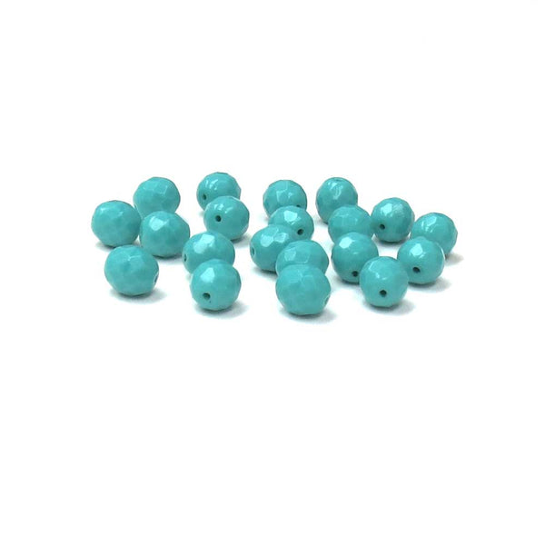 Turquoise, Round Faceted Fire Polished Beads-10mm; 20pcs