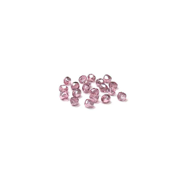 Two Tone Metallic Pink, Round Faceted Fire Polished; 4mm - 20 pcs