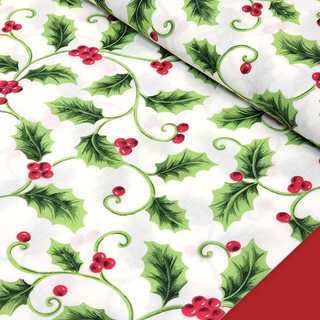 Acebo de Navidad - Poly/Cotton Print Fabric, 58" Wide