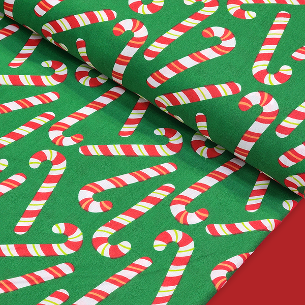Candy Canes - Poly/Cotton Print Fabric, 58" Wide