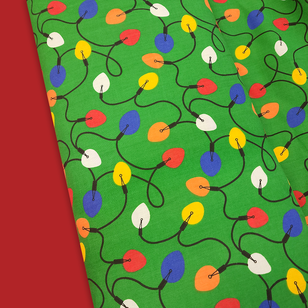 Luces Navideñas, Verde - Poly/Cotton Print Fabric, 58" Wide