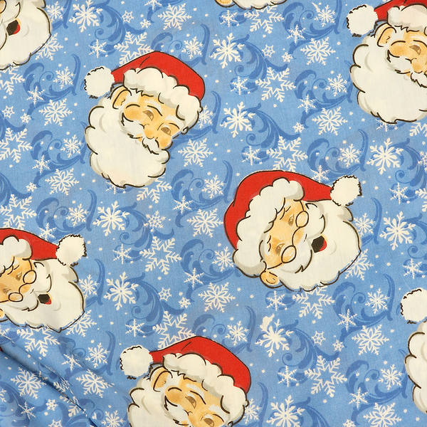 Santa Claus - Tela de Navidad Azul - Poly/Cotton Print Fabric, 58" Wide