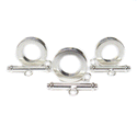 Toggle Clasp, Smooth Round, Silver Plated Brass-15mm; 3pcs