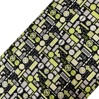 Traffic Signs - Black & Green - 100% Cotton Print Fabric, 44/45" Wide
