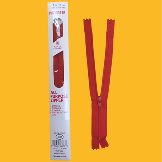 Zipper 7in 18 cm; Coats & Clark; Color Red