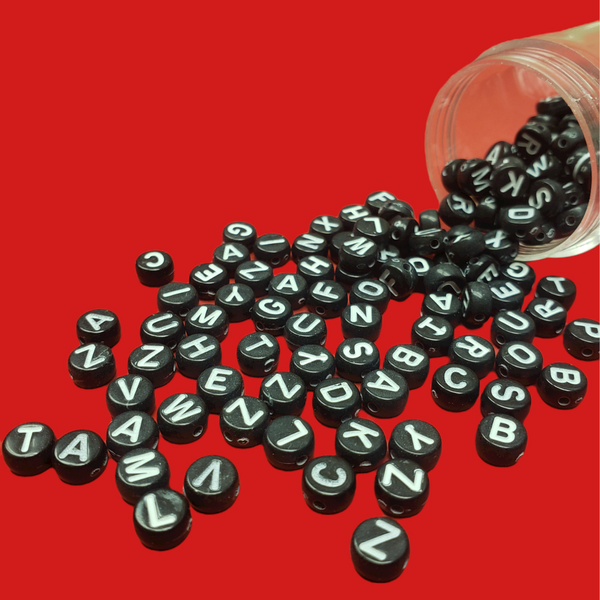 Black Alphabet Beads; 28 grams