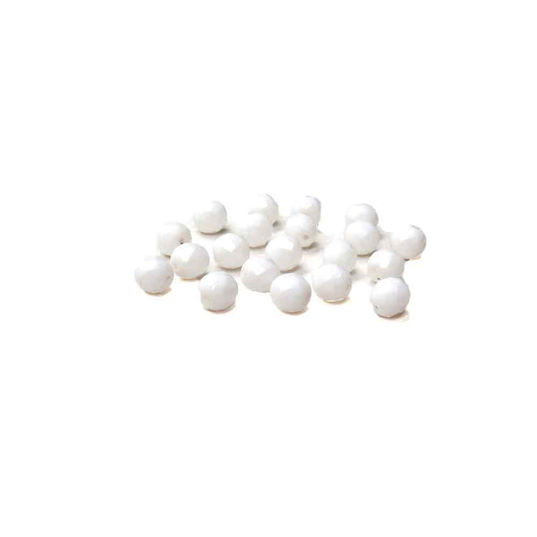 White Opaque, Round Faceted Fire Polished, 8mm - 20 pcs