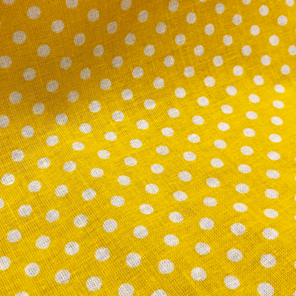 Yellow and White Polka Dots - 100% Cotton Print Fabric, 44/45" Wide