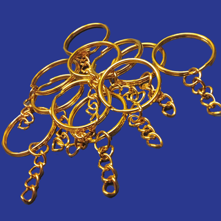 Llavero con cadena color oro - Gold Round Key Rings, Silver, 25mm; 15 pieces