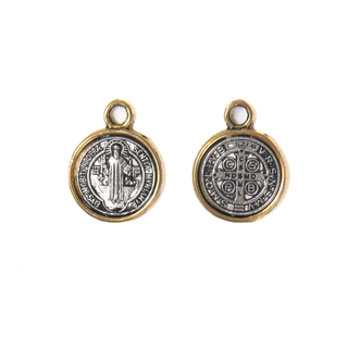 Saint Benedict Two Toned Charm , Small; 14mm
