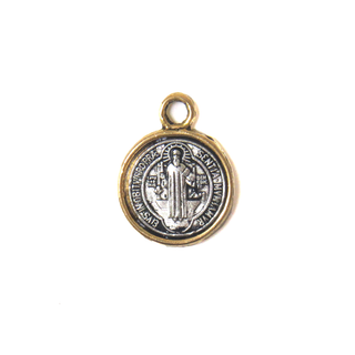 Saint Benedict Two Toned Charm , Small; 14mm