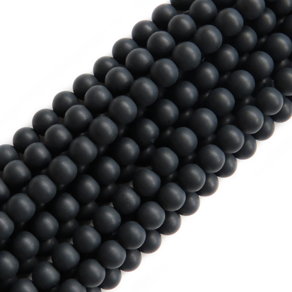 Frosted Black Onyx, Round, 8mm; 1 strand