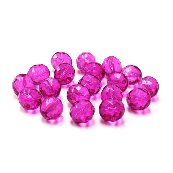Magenta, Round Faceted Fire Polished Beads- 12mm; 20pcs