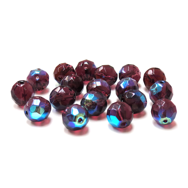 Purple AB, Round Faceted Fire Polished Beads AB-12mm; 20pcs