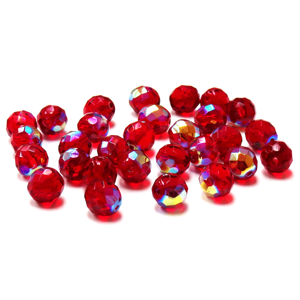 Siam AB, Round Faceted Fire Polished Beads-12mm; 20pcs.
