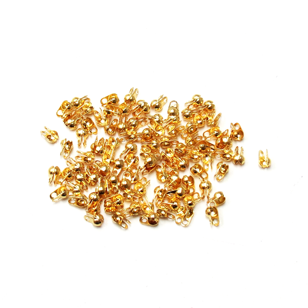 Bead Tip Clamp-on, Gold Plated Brass-4x2.5mm; 100pcs