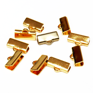 Ribbon Ends,Smooth Rectangle, Gold Plated Brass-13x5mm; 10pcs
