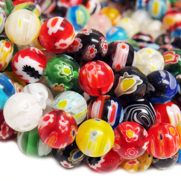 Large Round Millefiori, Multicolor, 10mm, 1 strand