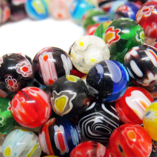 Large Round Millefiori, Multicolor, 10mm, 1 strand