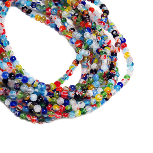 Small Round Millefiori, 6mm, Multicolor, 1 strand