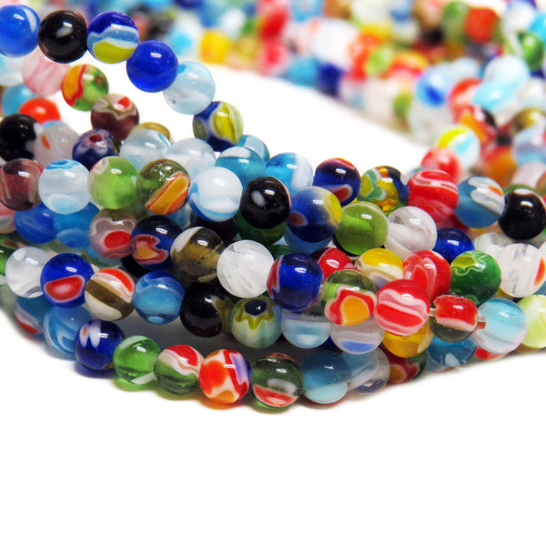 Small Round Millefiori, 6mm, Multicolor, 1 strand