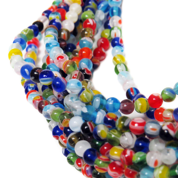 Small Round Millefiori, 6mm, Multicolor, 1 strand