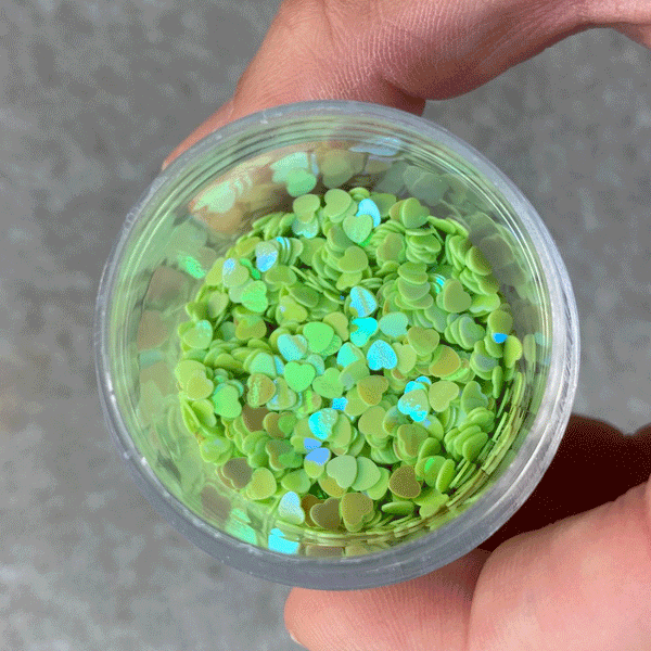Light Green AB Full Heart Shaped Glitter; 13 grams