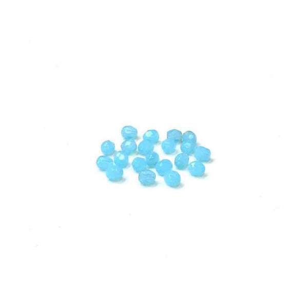 Light Blue Opaque, Round Faceted Fire Polished; 4mm - 20 pcs