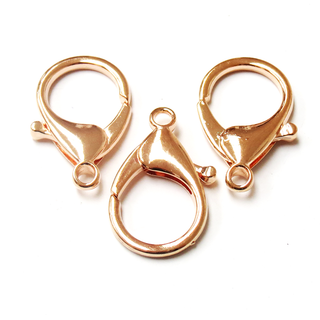 Alloy Wide Lobster Claw, Rose Gold-35mm; 3pcs