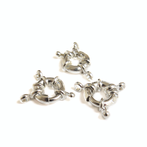 Spring Ring with Link, Silver Plated-11mm; 3pcs