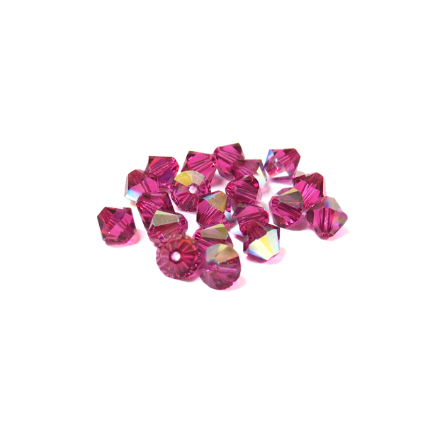 Swarovski Crystal, Bicone, 6mm - Fuchsia AB; 20 pcs