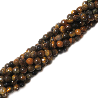 Ojo de Tigre Facetado / Faceted Tiger Eye Gemstone Beads - 6mm Round