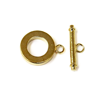 Toggle Clasp, Smooth Round Gold Plated Brass-15mm; 2pcs