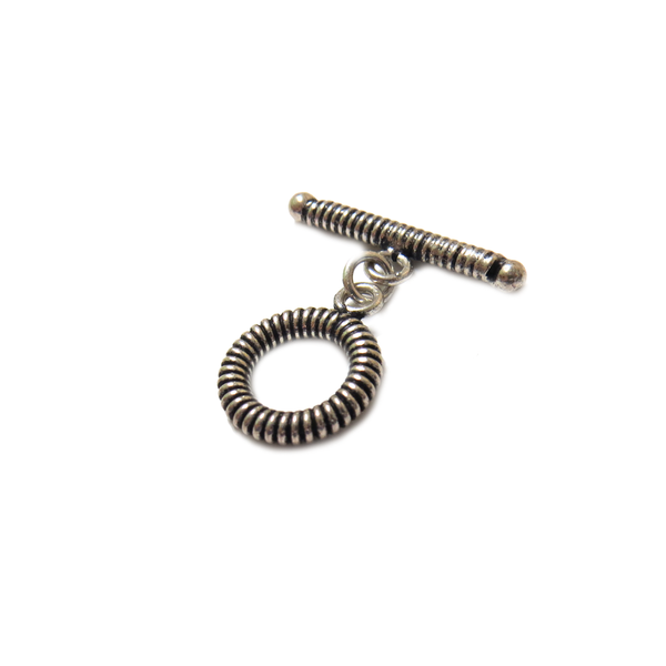 Stripes Toggle Clasp, Sterling Silver, 13mm - 1 piece