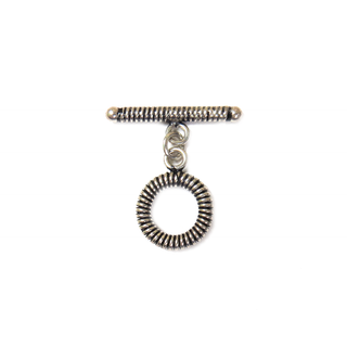 Stripes Toggle Clasp, Sterling Silver, 13mm - 1 piece