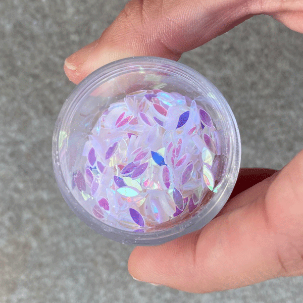White AB Leaves Shaped Glitter; 14 grams