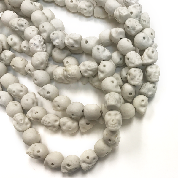 White Porcelain Skull Beads; 11x13mm- 1 strand