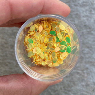 Yellow AB Leaves Shaped Glitter; 14 grams